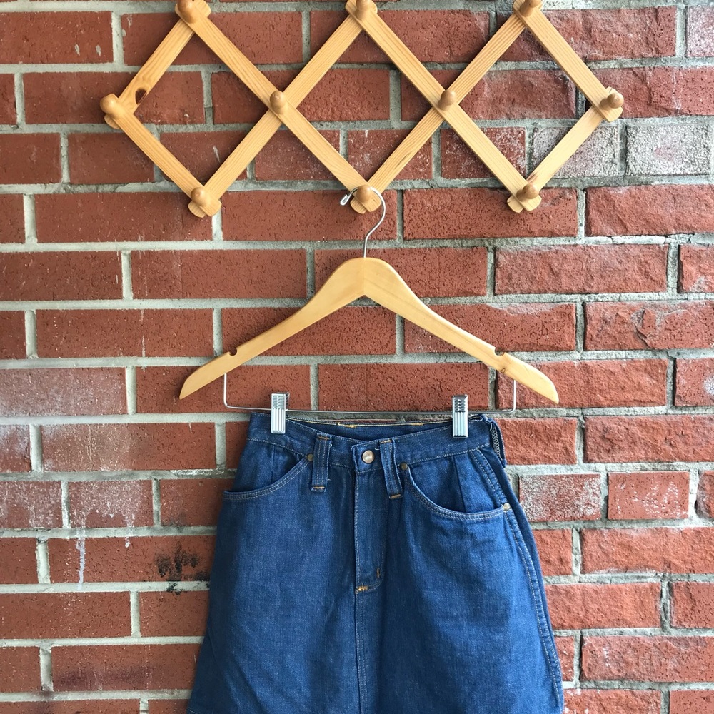 Vintage 70s Wrangler High Waisted Denim Skirt Made in USA Womens xxs, Youth xs/s